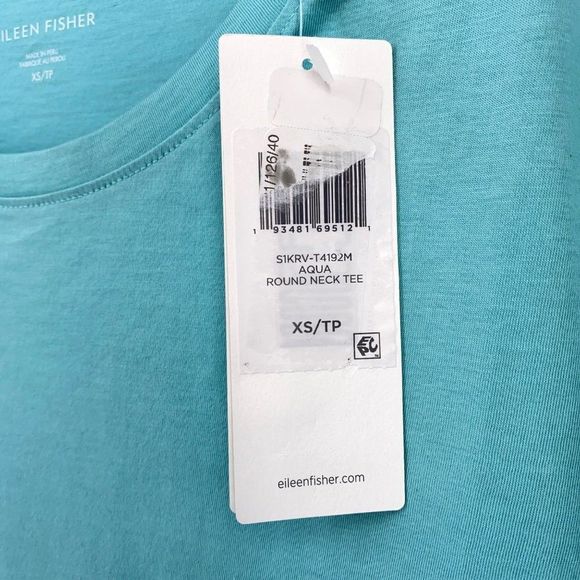 Eileen Fisher Round Neck T Shirt Womens Size X-Small Aqua Green Organic Cotton - Picture 5 of 6